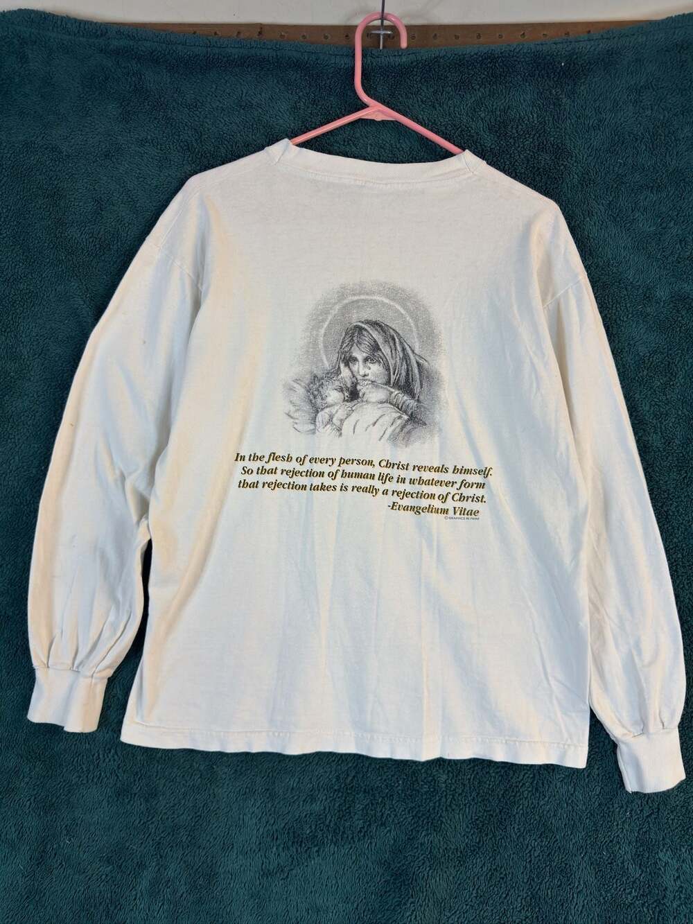 Vintage Franciscan University Human Life Concerns Long Sleeve T-Shirt Size L